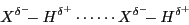 \begin{displaymath}X^{\delta^{-}}\!\!\!-H^{\delta^{+}}\cdots\cdots X^{\delta^{-}}\!\!\!-H^{\delta^{+}}\end{displaymath}